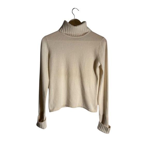 White + Warren Cashmere Sweater Women's Cream White Neutral Classic Size Medium - Picture 2 of 5